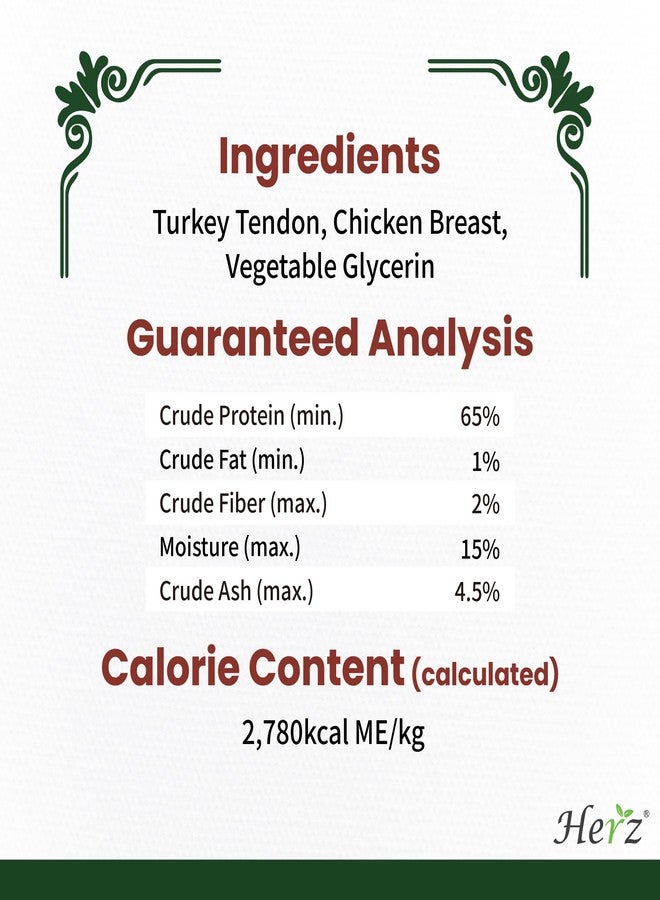 Herz Turkey Tendons for Dogs, Duo-Protein, Hypoallergenic Puppy Treats, USA-Sourced, Rawhide Free, Long Lasting Chews, Turkey Tendon & Chicken, Healthy Dog Treats for Small Dogs, Ring (S), 3 oz Pack - Image 5